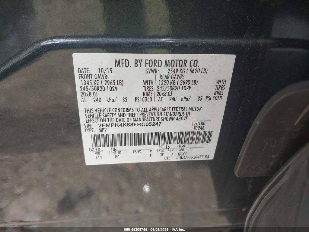 2FMPK4K88FBC05247 2015 FORD EDGE photo no. 9