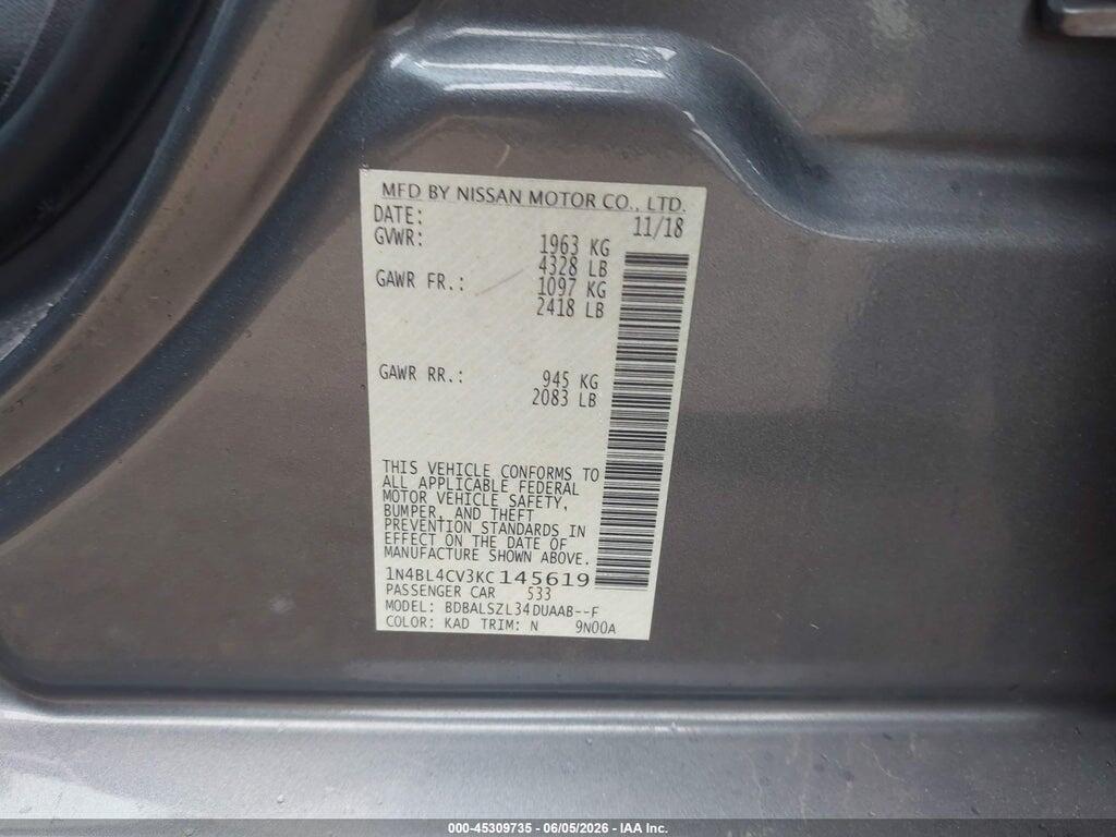 1N4BL4CV3KC145619 2019 NISSAN ALTIMA photo no. 9