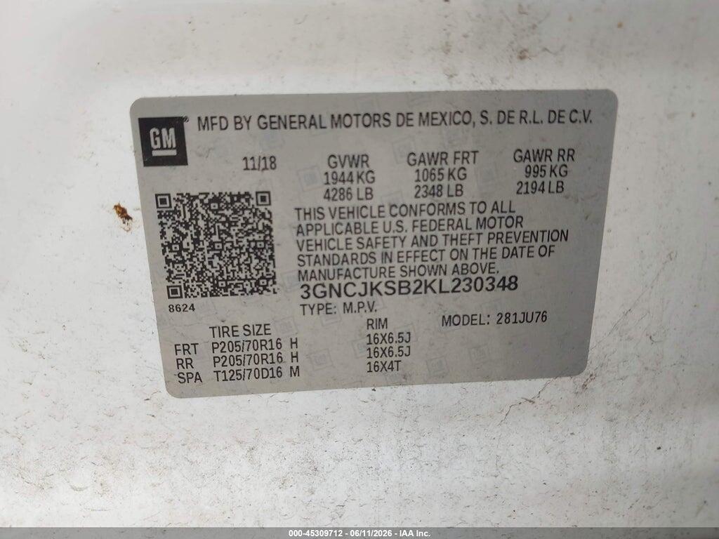 3GNCJKSB2KL230348 2019 CHEVROLET TRAX photo no. 9