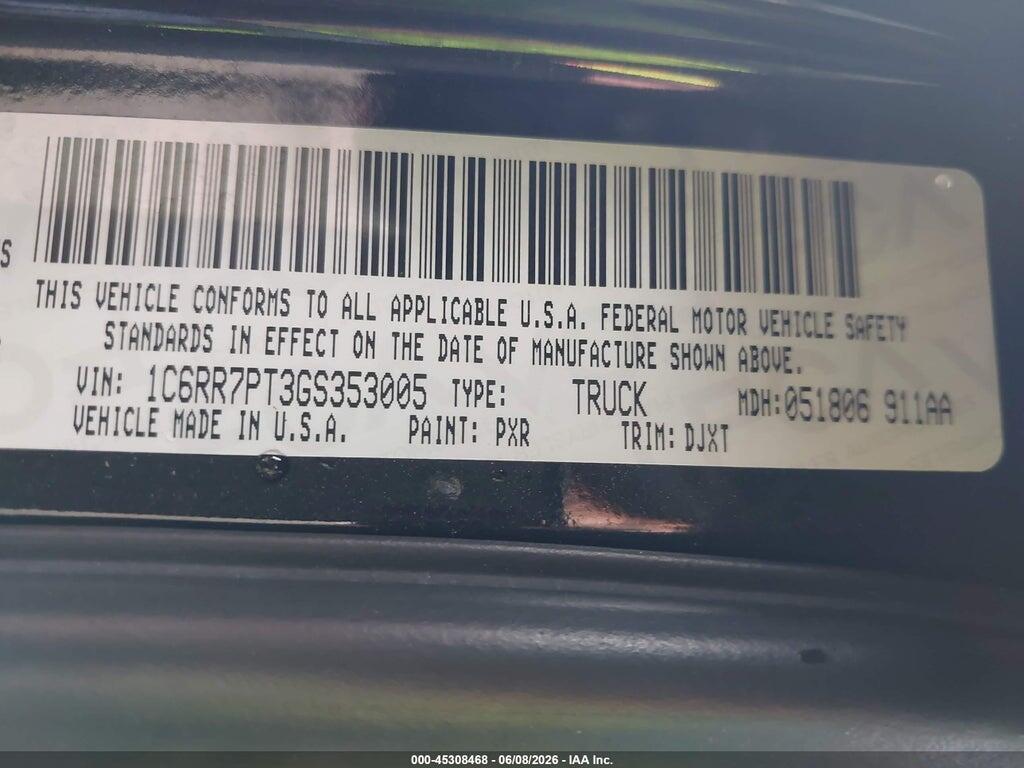 1C6RR7PT3GS353005 2016 RAM 1500 photo no. 9