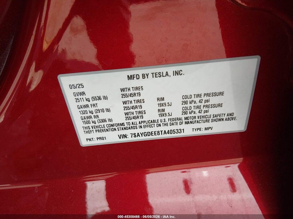 7SAYGDEE8TA405331 2026 TESLA MODEL Y photo no. 9