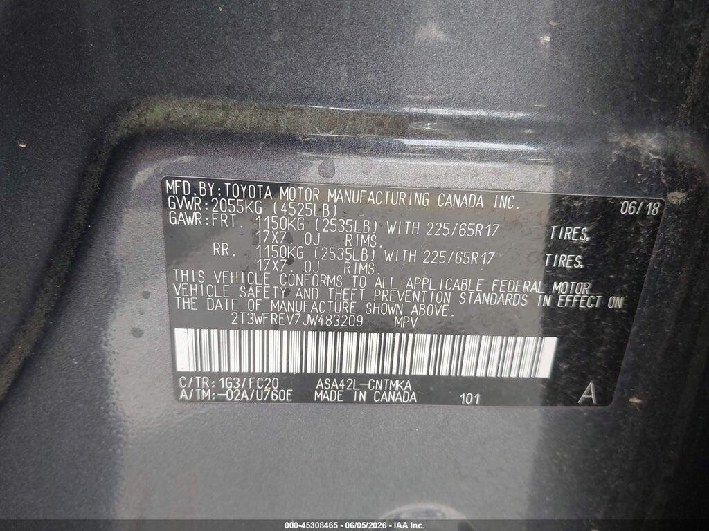 2T3WFREV7JW483209 2018 TOYOTA RAV4 photo no. 9