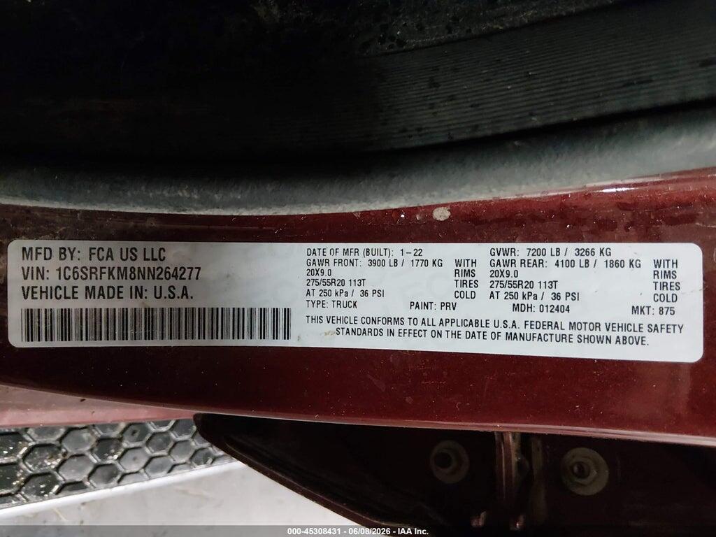 1C6SRFKM8NN264277 2022 RAM 1500 photo no. 9