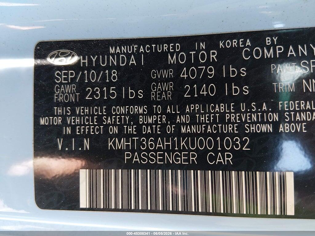 KMHT36AH1KU001032 2019 HYUNDAI VELOSTER photo no. 9