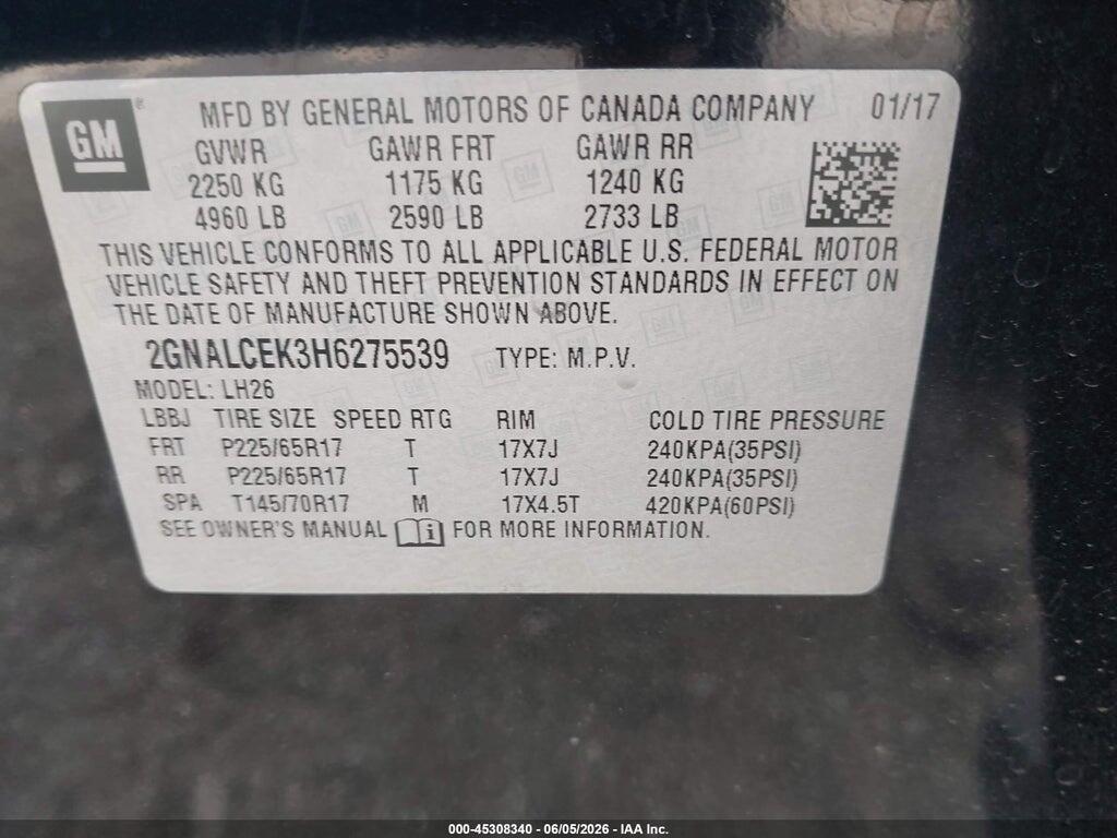 2GNALCEK3H6275539 2017 CHEVROLET EQUINOX photo no. 9