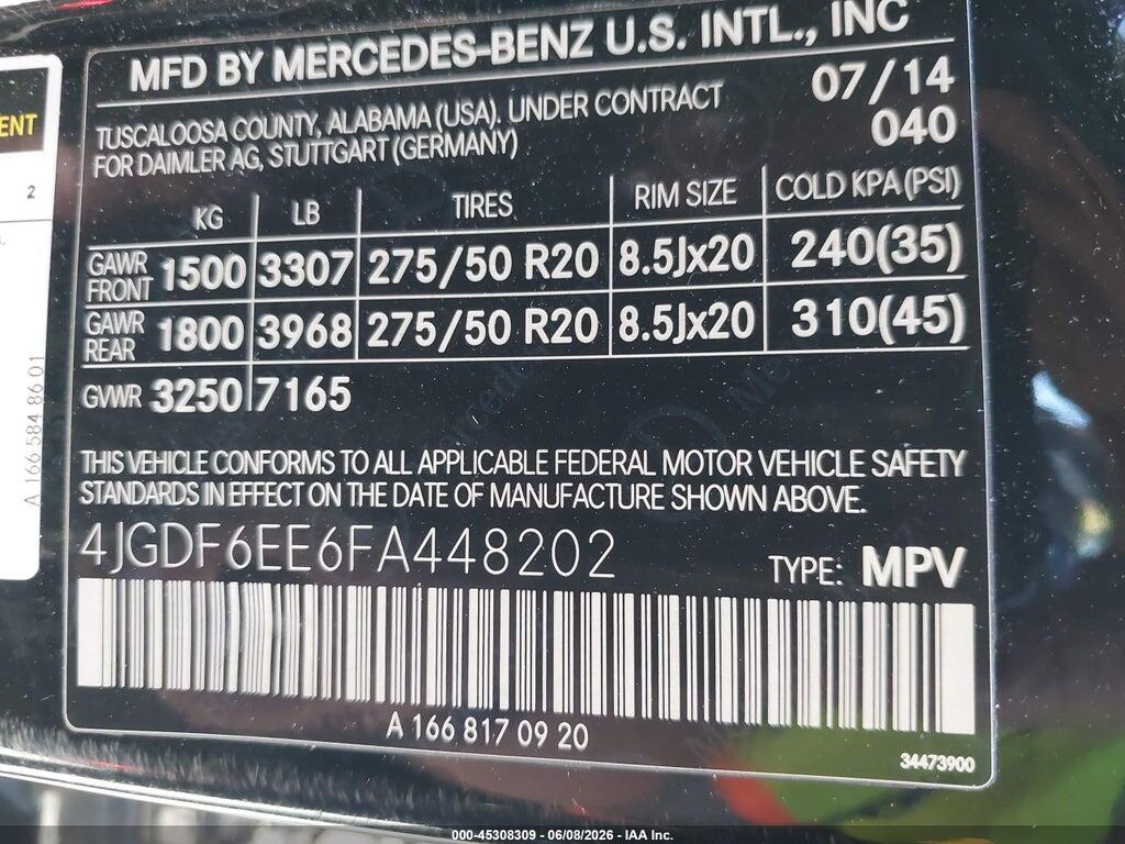 4JGDF6EE6FA448202 2015 MERCEDES-BENZ GL 450 photo no. 9