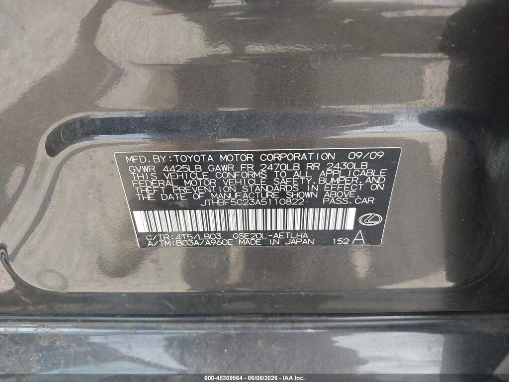 JTHBF5C23A5110822 2010 LEXUS IS 250 photo no. 9