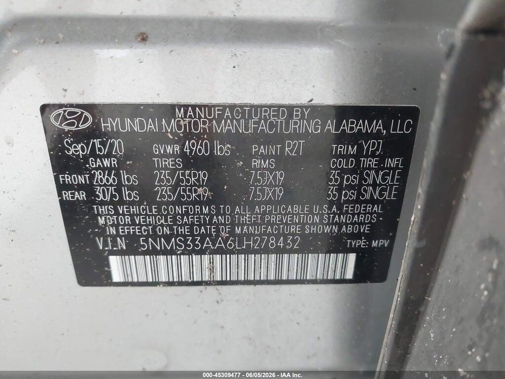 5NMS33AA6LH278432 2020 HYUNDAI SANTA FE photo no. 9