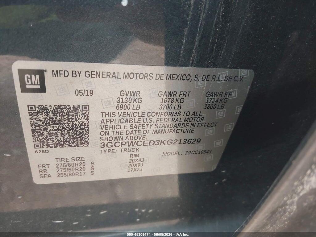 3GCPWCED3KG213629 2019 CHEVROLET SILVERADO 1500 photo no. 9
