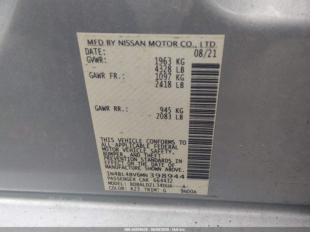 1N4BL4BV6MN398944 2021 NISSAN ALTIMA photo no. 9