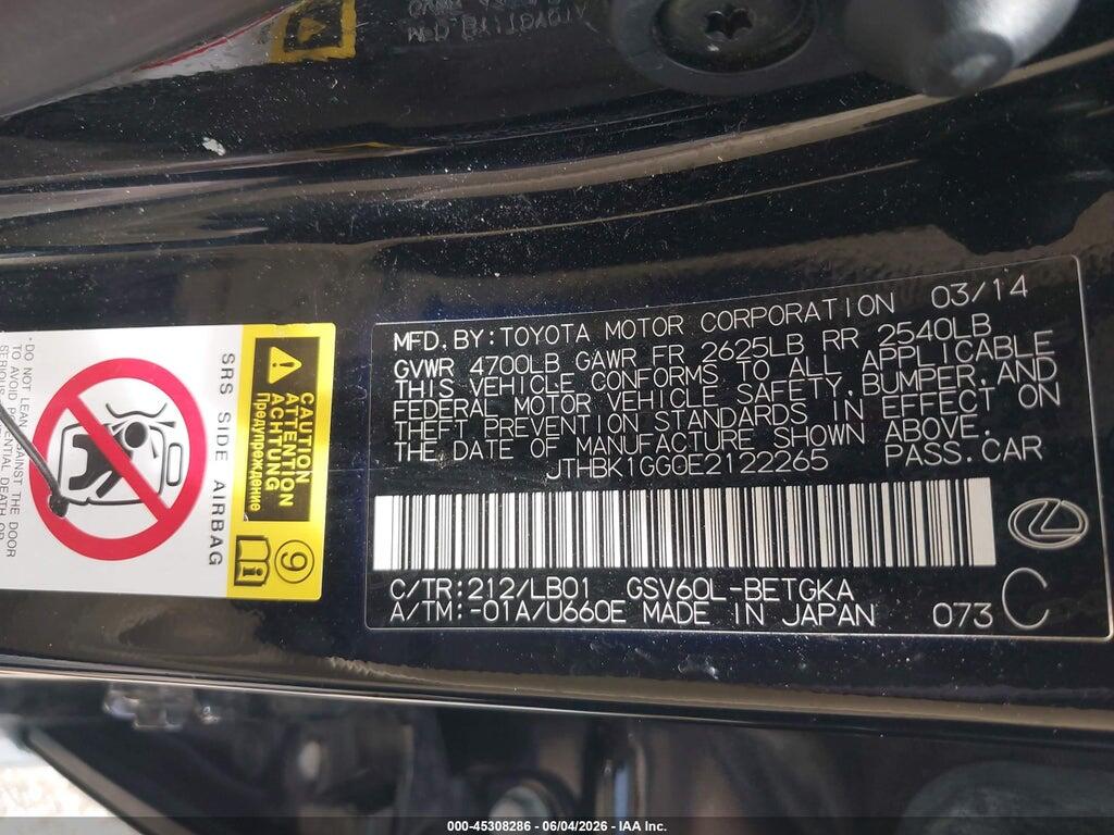 JTHBK1GG0E2122265 2014 LEXUS ES 350 photo no. 9