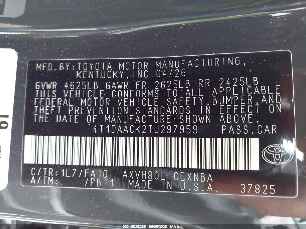 4T1DAACK2TU297959 2026 TOYOTA CAMRY photo no. 9