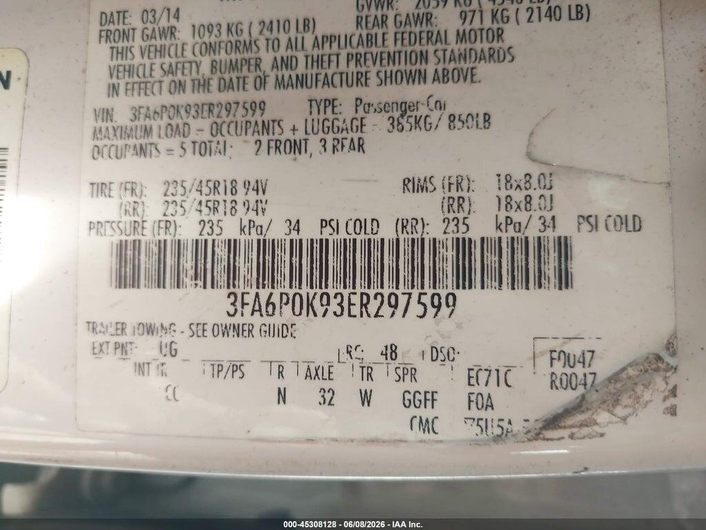3FA6P0K93ER297599 2014 FORD FUSION photo no. 9