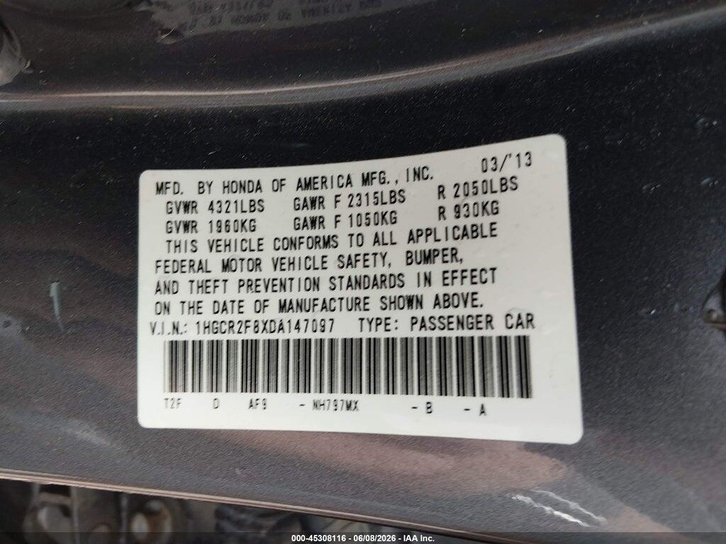 1HGCR2F8XDA147097 2013 HONDA ACCORD photo no. 9