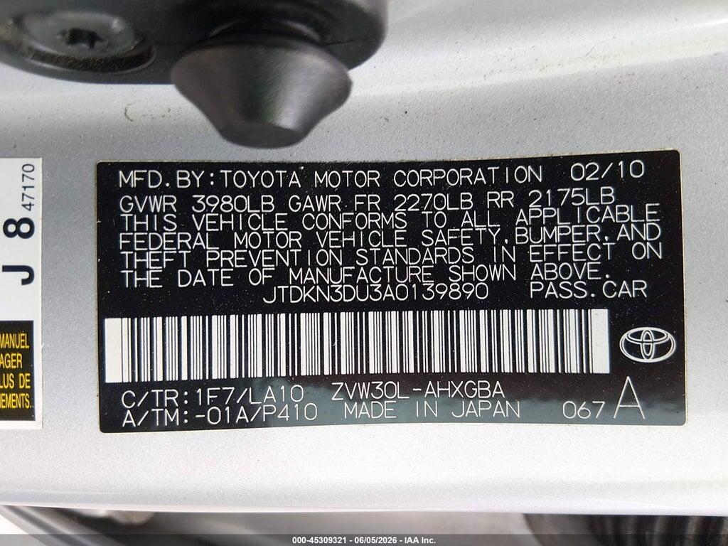 JTDKN3DU3A0139890 2010 TOYOTA PRIUS photo no. 9