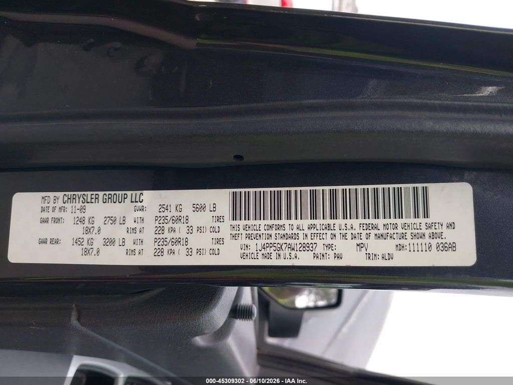 1J4PP5GK7AW128937 2010 JEEP LIBERTY photo no. 9