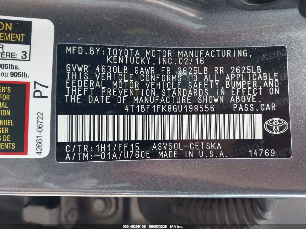 4T1BF1FK8GU198556 2016 TOYOTA CAMRY photo no. 9