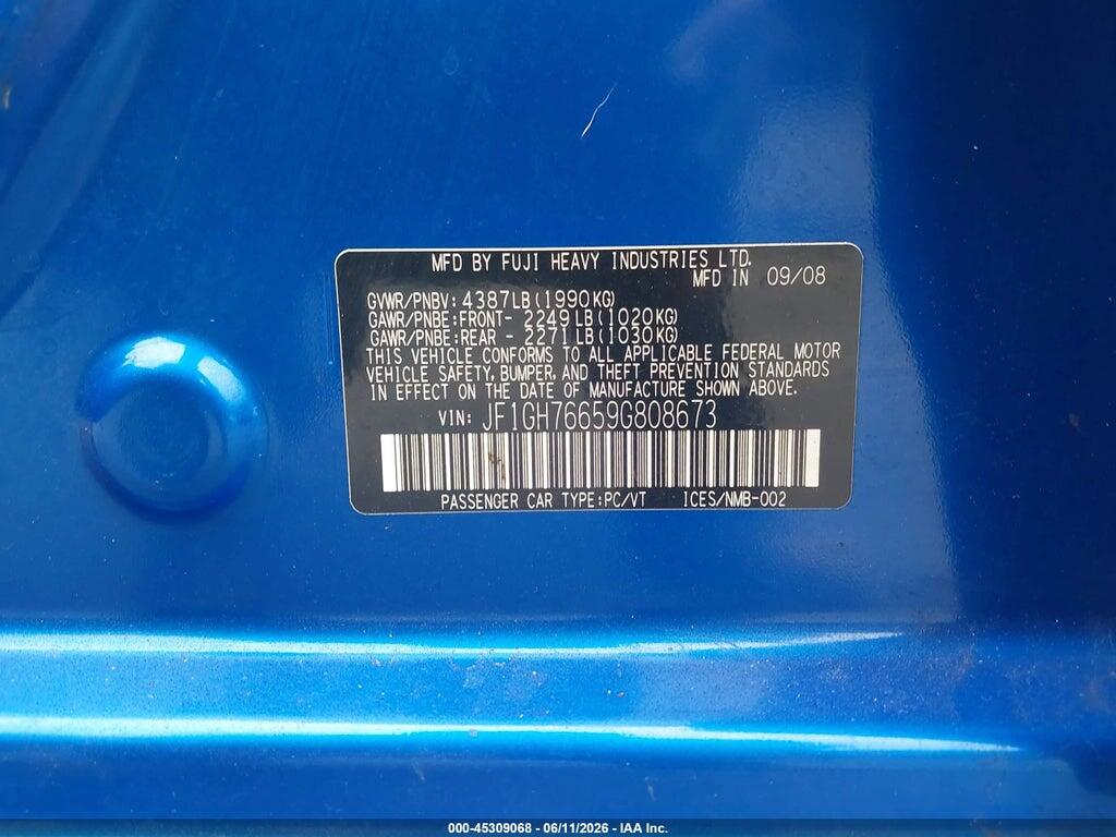JF1GH76659G808673 2009 SUBARU IMPREZA photo no. 9