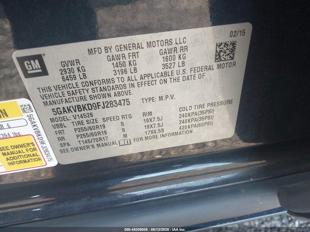 5GAKVBKD9FJ283475 2015 BUICK ENCLAVE photo no. 9