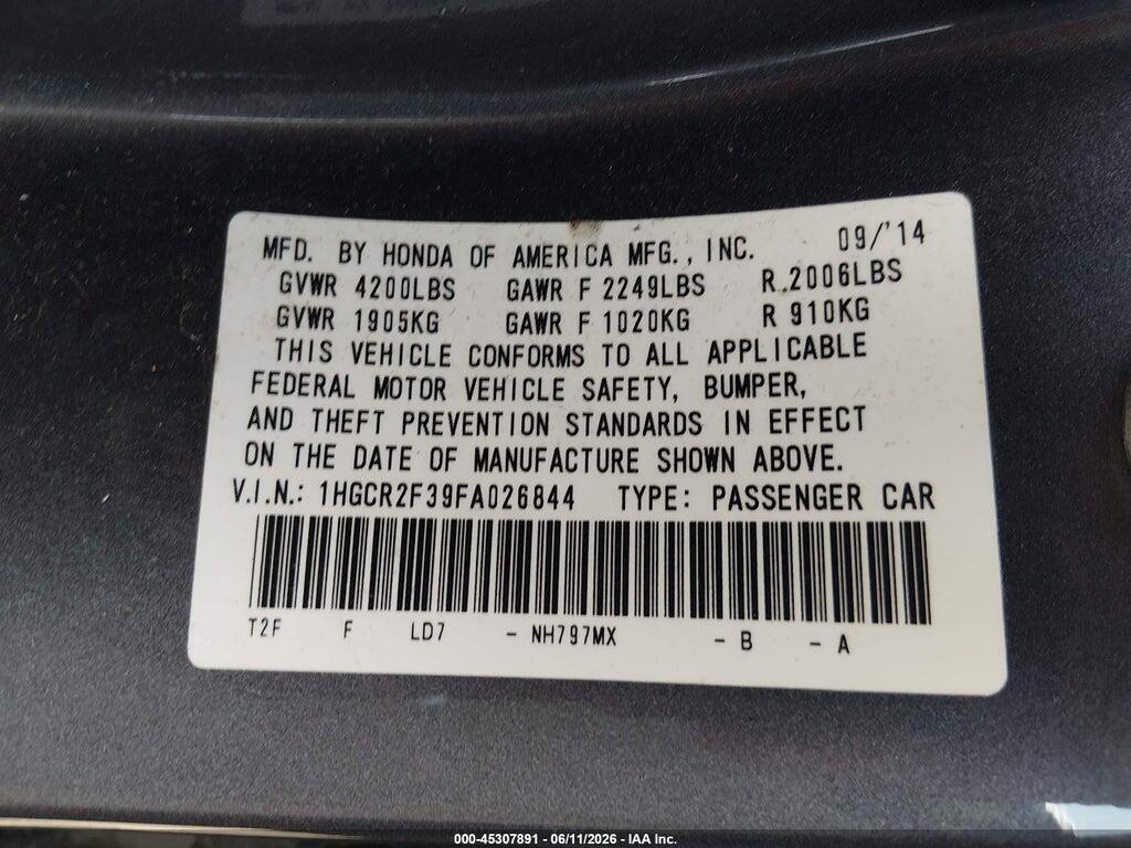 1HGCR2F39FA026844 2015 HONDA ACCORD photo no. 9