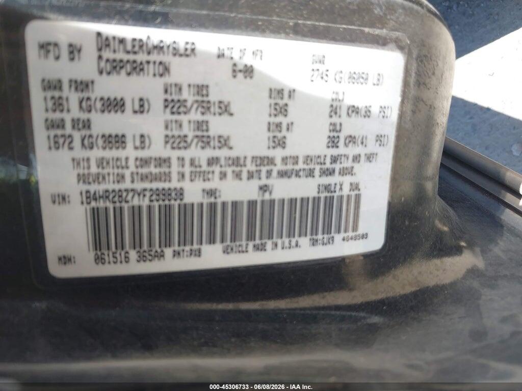 1B4HR28Z7YF299838 2000 DODGE DURANGO photo no. 9