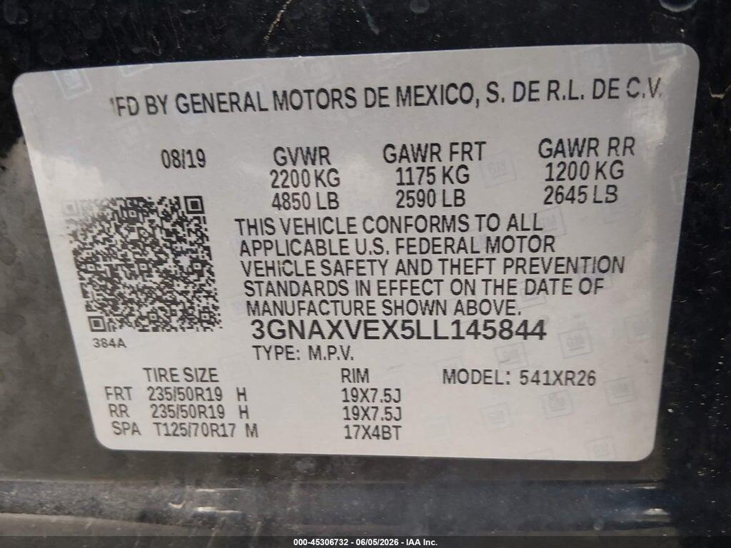 3GNAXVEX5LL145844 2020 CHEVROLET EQUINOX photo no. 9