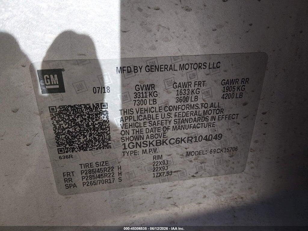1GNSKBKC6KR104049 2019 CHEVROLET TAHOE photo no. 9