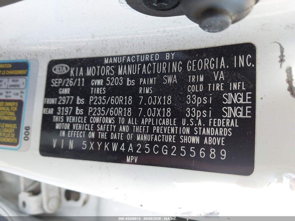 5XYKW4A25CG255689 2012 KIA SORENTO photo no. 9