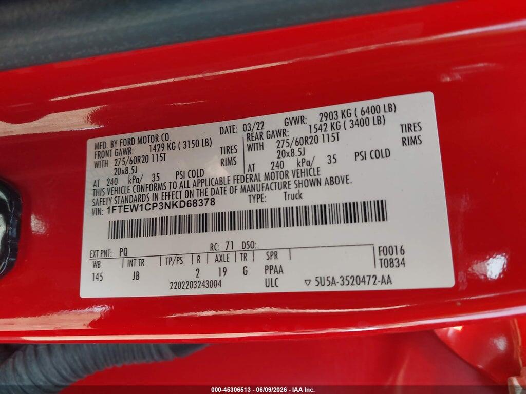 1FTEW1CP3NKD68378 2022 FORD F-150 photo no. 9