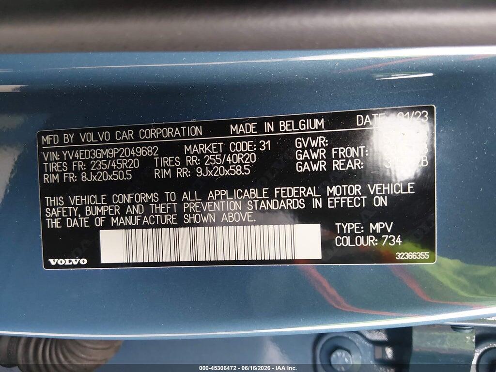 YV4ED3GM9P2049682 2023 VOLVO C40 RECHARGE PURE ELECTRIC photo no. 9
