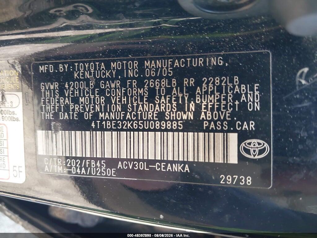 4T1BE32K65U089885 2005 TOYOTA CAMRY photo no. 9