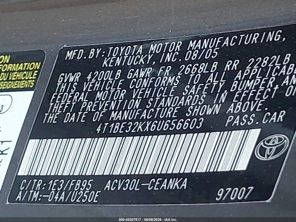 4T1BE32KX6U656603 2006 TOYOTA CAMRY photo no. 9