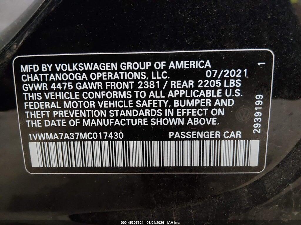 1VWMA7A37MC017430 2021 VOLKSWAGEN PASSAT photo no. 9