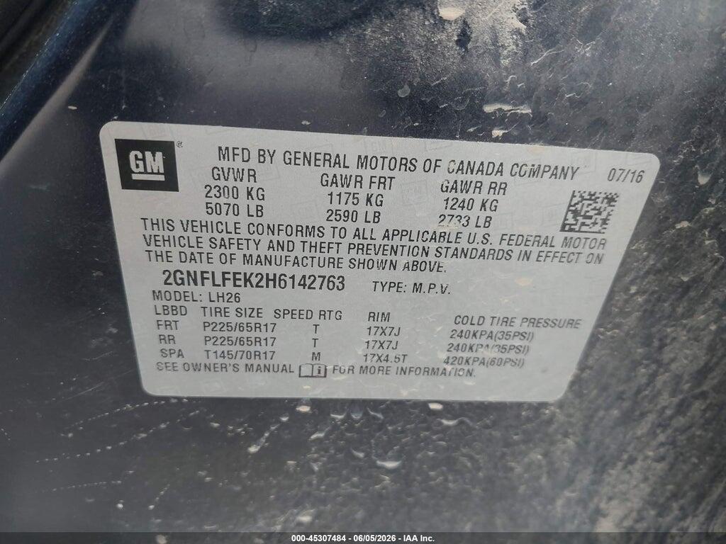 2GNFLFEK2H6142763 2017 CHEVROLET EQUINOX photo no. 9