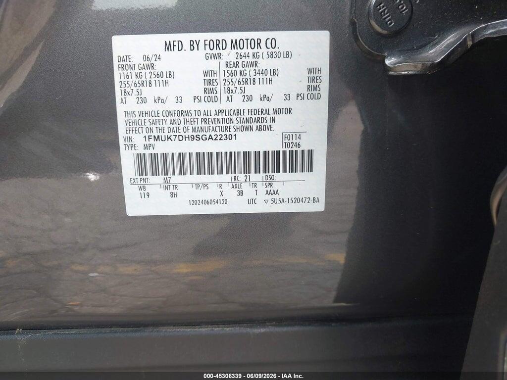 1FMUK7DH9SGA22301 2025 FORD EXPLORER photo no. 9