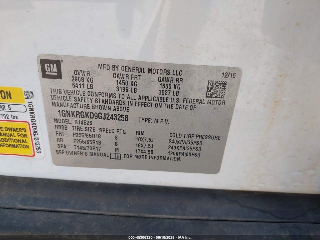 1GNKRGKD9GJ243258 2016 CHEVROLET TRAVERSE photo no. 9