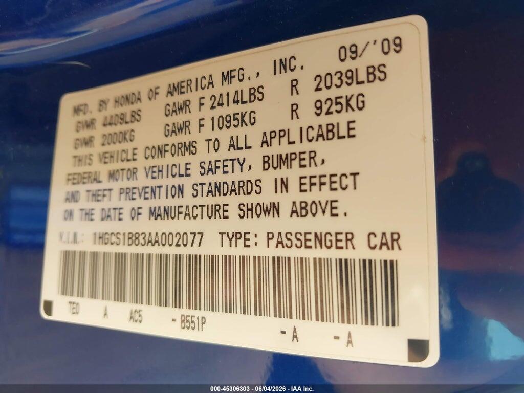 1HGCS1B83AA002077 2010 HONDA ACCORD photo no. 9