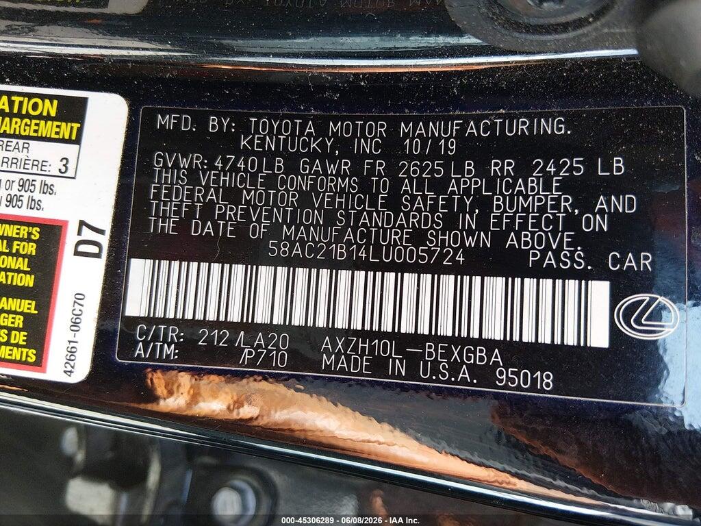 58AC21B14LU005724 2020 LEXUS ES 300H photo no. 9