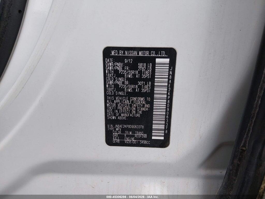JN8AE2KP8D9063378 2013 NISSAN QUEST photo no. 9