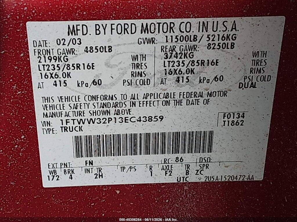 1FTWW32P13EC43859 2003 FORD F-350 photo no. 9