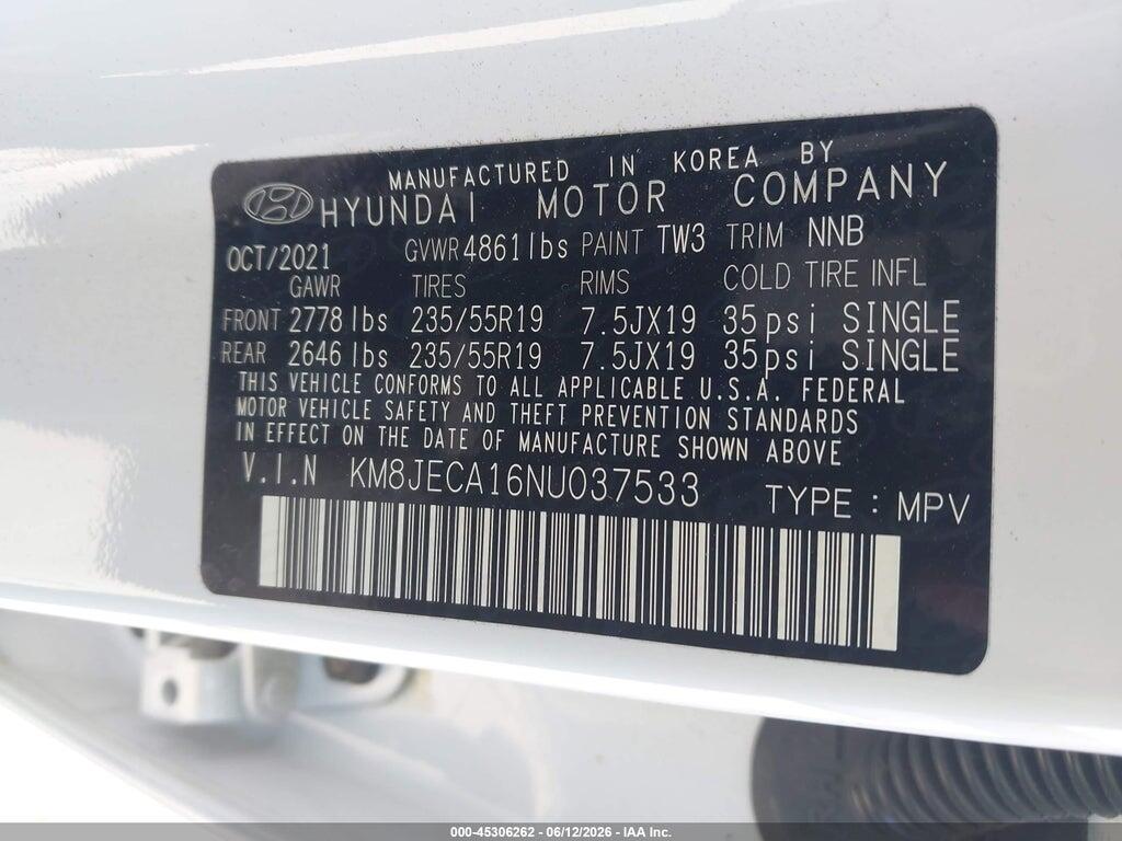 KM8JECA16NU037533 2022 HYUNDAI TUCSON HYBRID photo no. 9