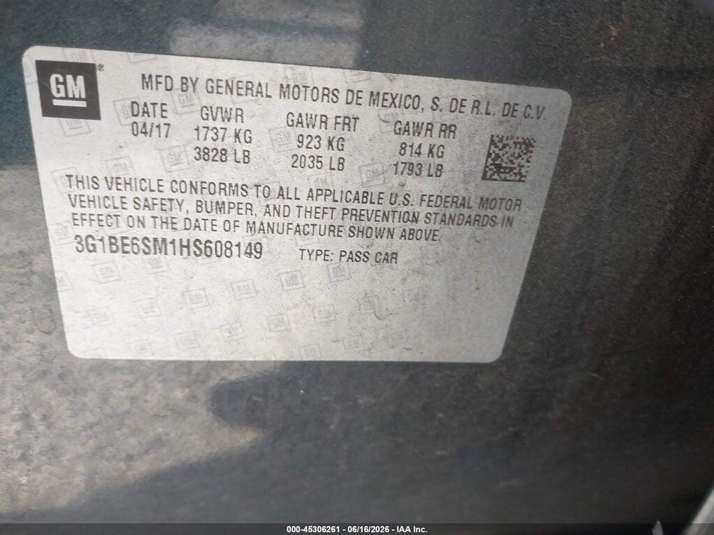 3G1BE6SM1HS608149 2017 CHEVROLET CRUZE photo no. 9