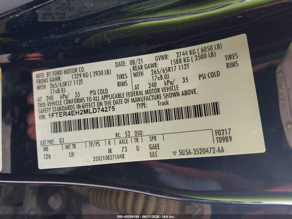 1FTER4EH2MLD74275 2021 FORD RANGER photo no. 9