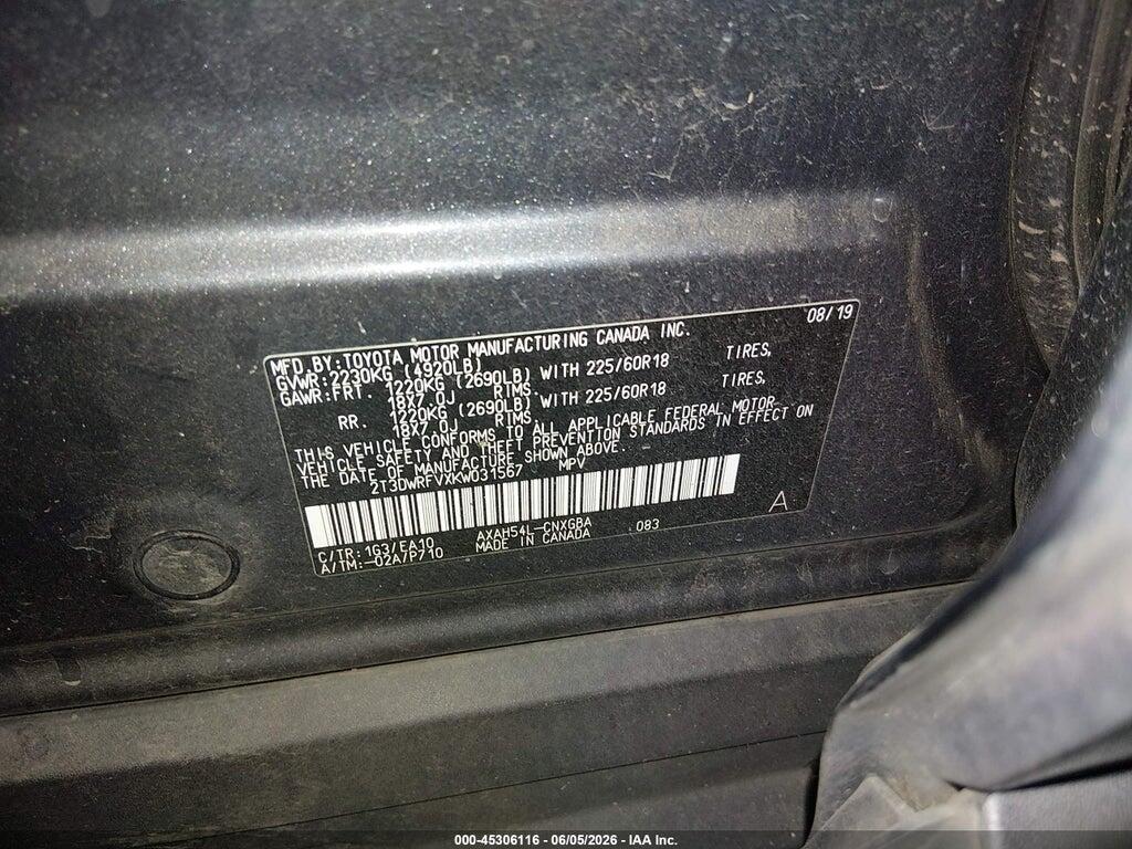 2T3DWRFVXKW031567 2019 TOYOTA RAV4 HYBRID photo no. 9