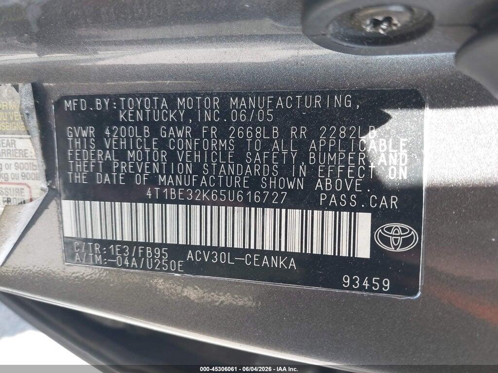 4T1BE32K65U616727 2005 TOYOTA CAMRY photo no. 9