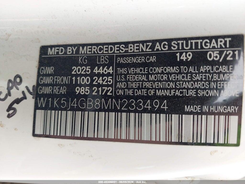 W1K5J4GB8MN233494 2021 MERCEDES-BENZ CLA 250 photo no. 9