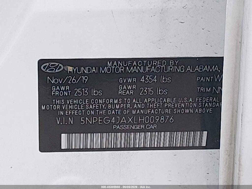 5NPEG4JAXLH009876 2020 HYUNDAI SONATA photo no. 9