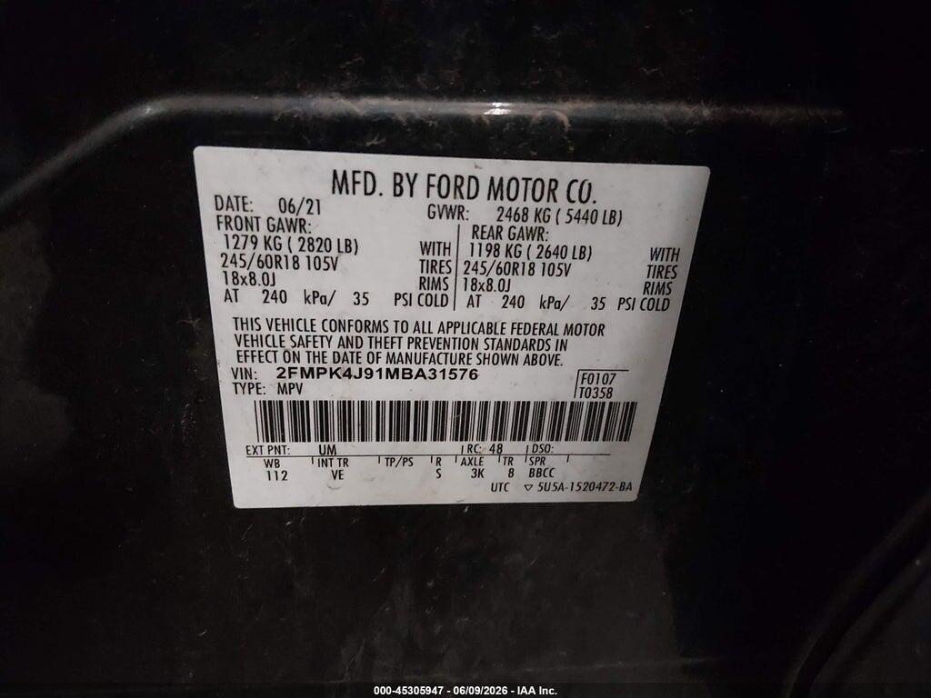 2FMPK4J91MBA31576 2021 FORD EDGE photo no. 9