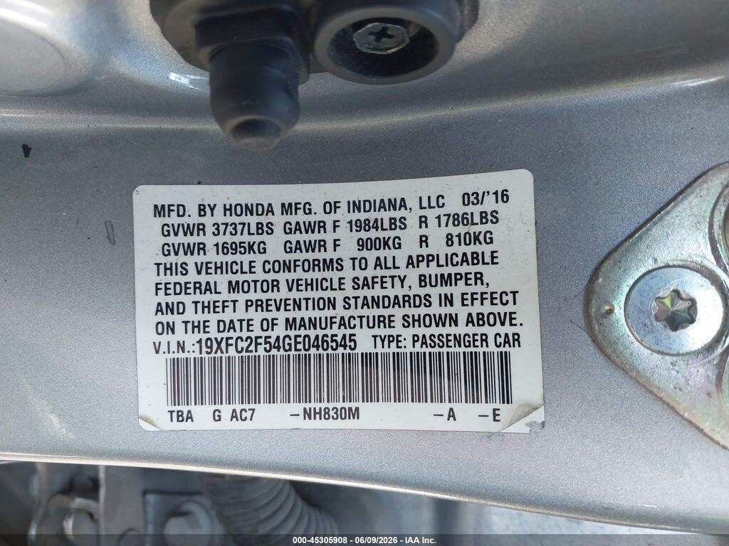 19XFC2F54GE046545 2016 HONDA CIVIC photo no. 9