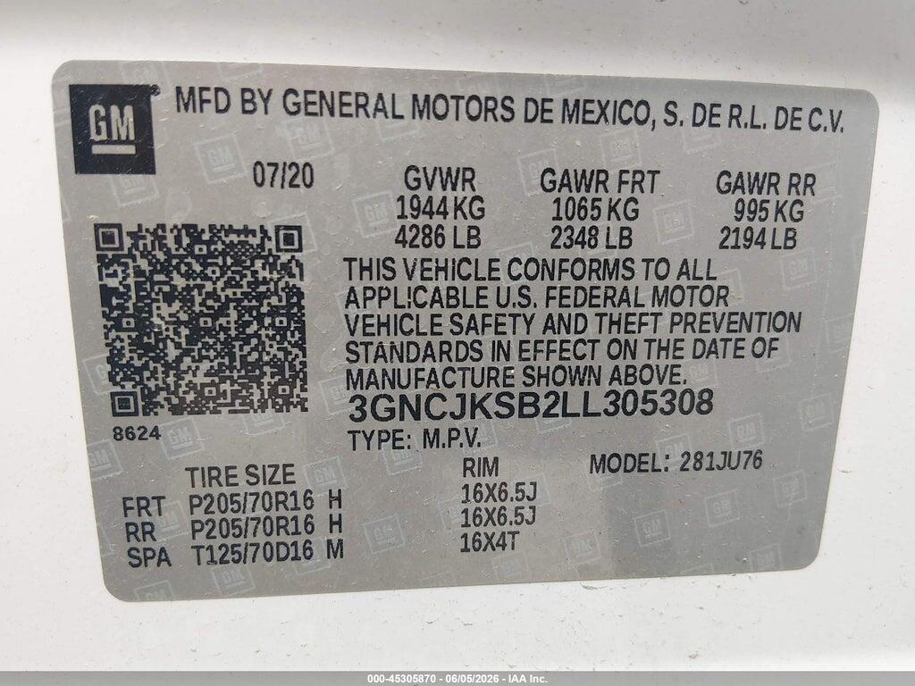 3GNCJKSB2LL305308 2020 CHEVROLET TRAX photo no. 9